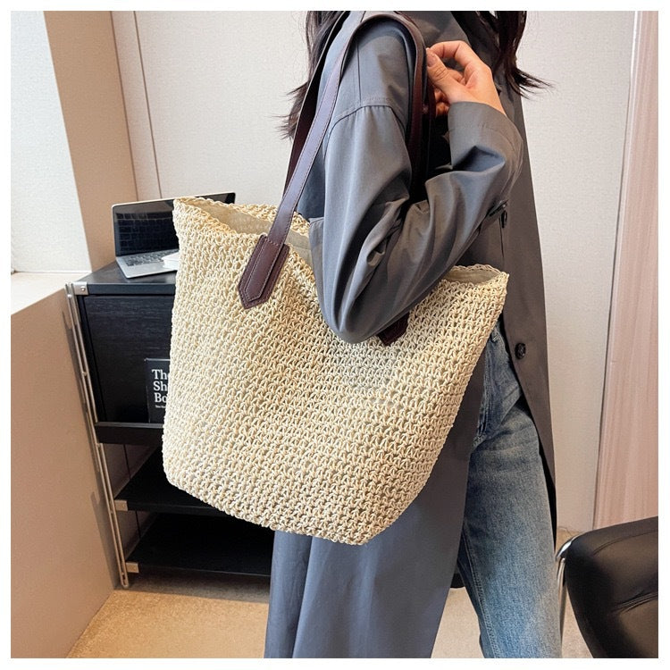 Braided shopping bag with leather handles Bowlift