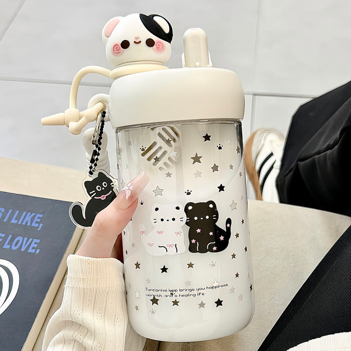 Ladies' water bottle with animal motifs and integrated straw Bowlift