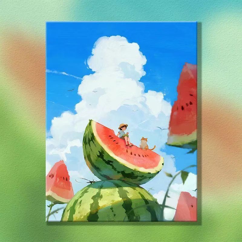 Whimsical Watermelon-Themed Canvas Artwork Bowlift