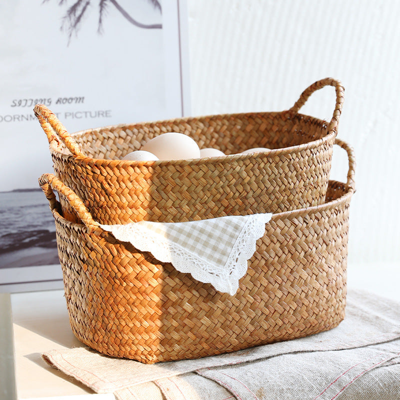 Natural Woven Storage Basket with Ergonomic Handles Bowlift