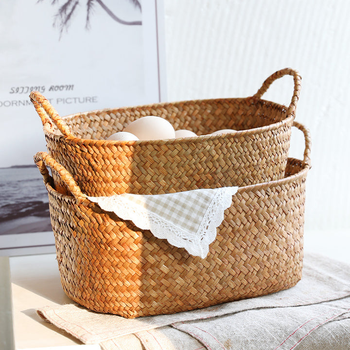 Natural Woven Storage Basket with Ergonomic Handles Bowlift