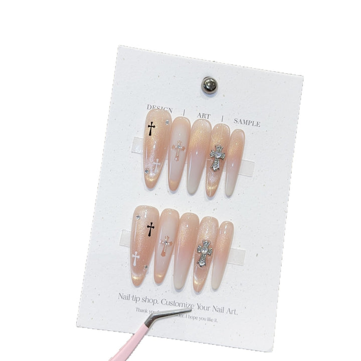 Artificial Nails in Elegant Cross Design Bowlift
