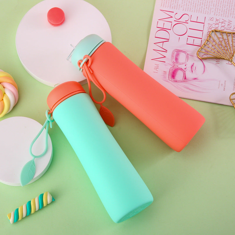 Ladies Foldable Silicone Drinking Bottle with Practical Carrying Strap Bowlift