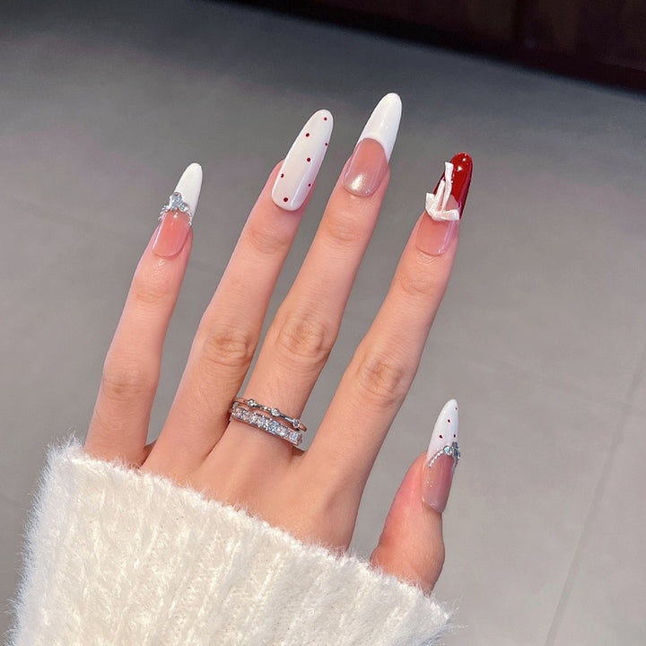 Decorative Press-On Nails with Bow and Gem Accents Bowlift