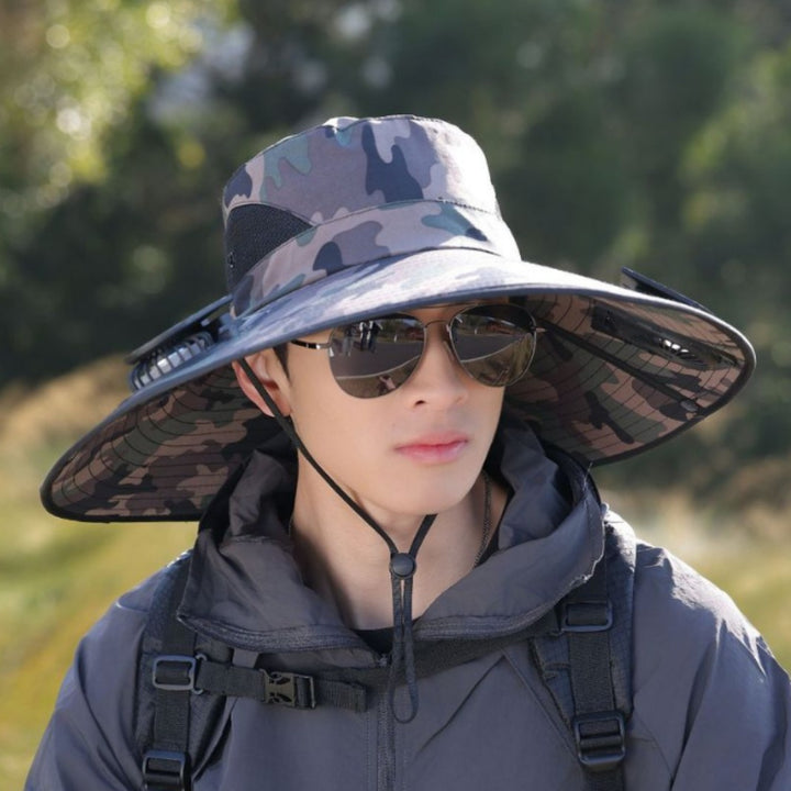 tactical fishing hat with wide brim, mesh ventilation and adjustable chin strap Bowlift