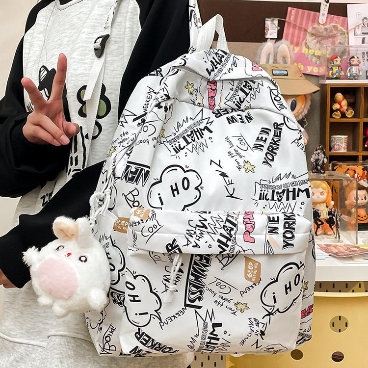 Backpack with Creative Graffiti Design Bowlift