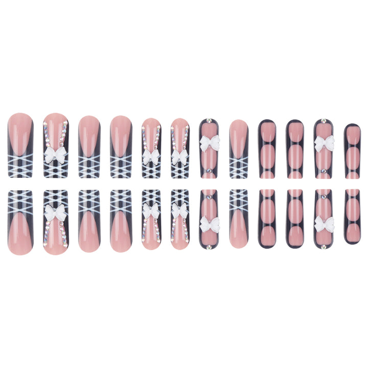 Stiletto Press-On Nail Set with Decorative Bow and Gem Accents Bowlift