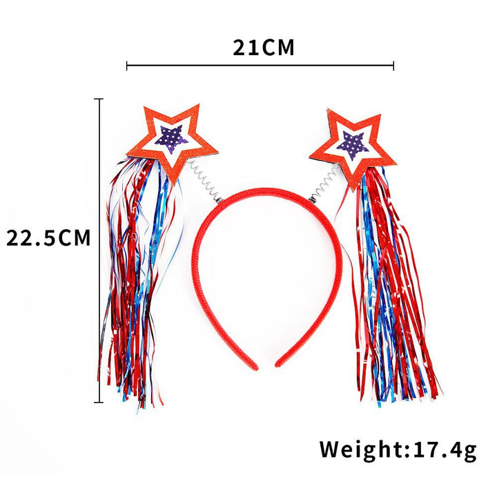 Unisex nan eye-catching party headband with attached pom poms, star tinsel, and small flag pendants Bowlift