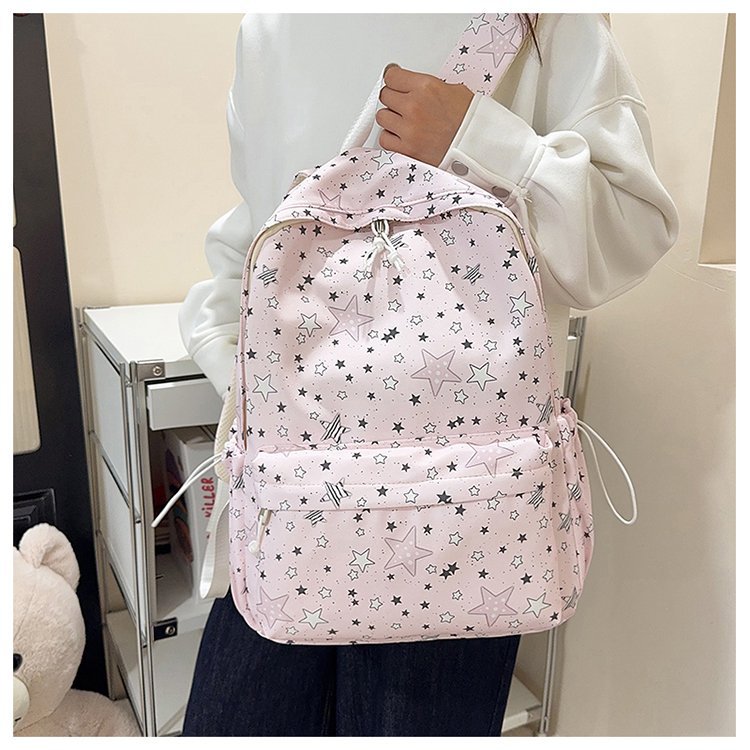 Backpack with Sparkling Star Motif and Charming Pendant Bowlift