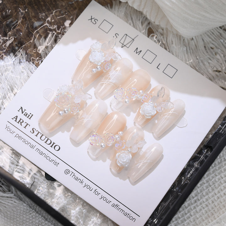 Elegant Floral Press-On Nail Set Bowlift