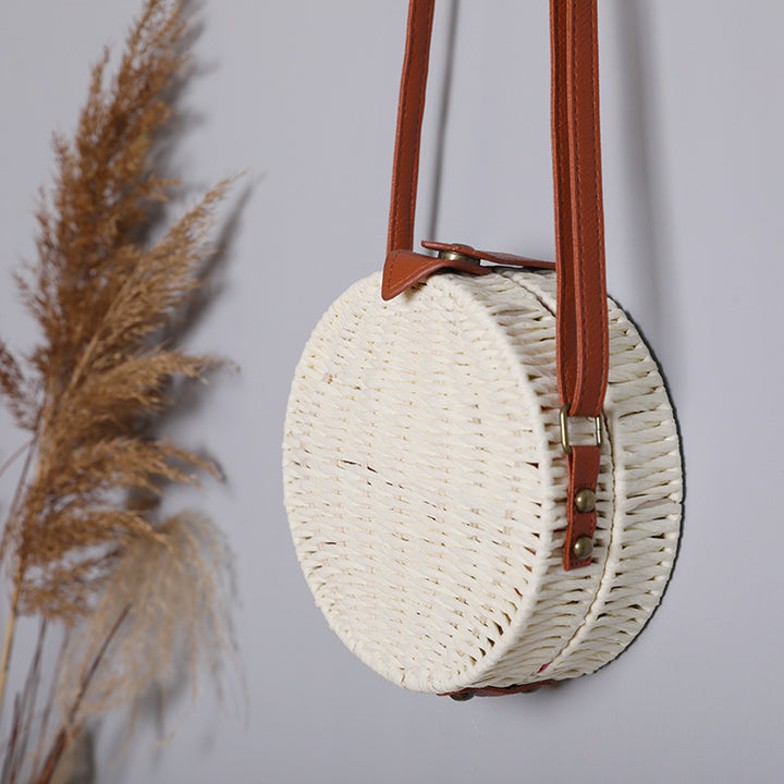 Round basket bag with leather accents Bowlift