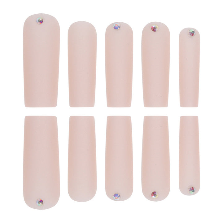 Long Matte Square Press-On Nails with Rhinestone Accents Bowlift