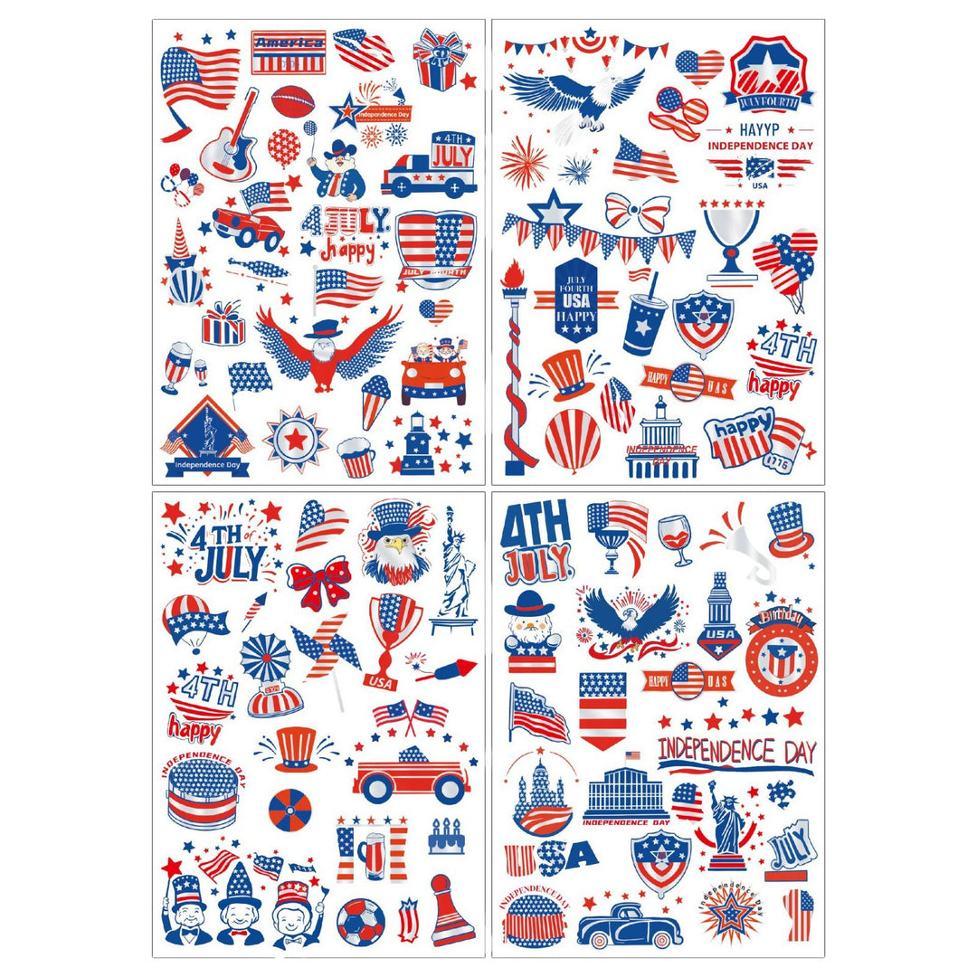 Women's Independence Day patriotic temporary tattoo sheet collection with waterproof skin-safe decals Bowlift