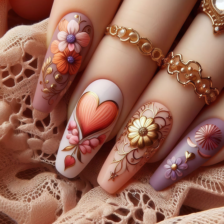 Artificial Nail Set with Romantic Floral Designs Bowlift