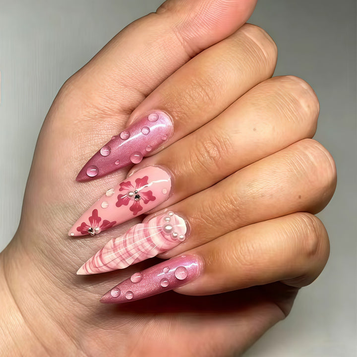 Premium Floral Stiletto Nail Enhancements Bowlift