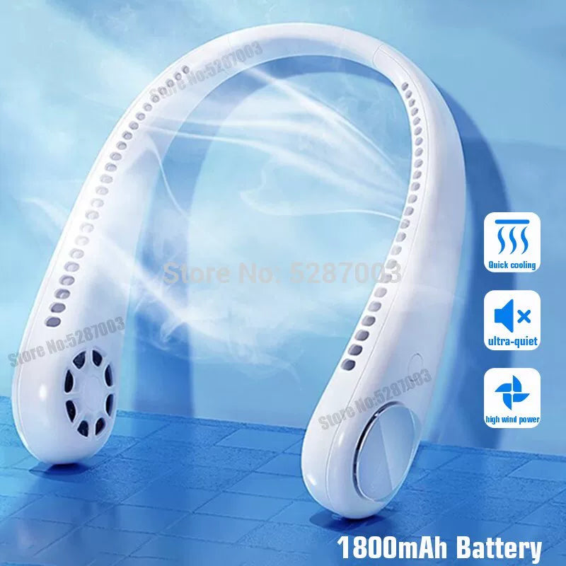 Women's one size portable bladeless rechargeable hands-free neck fan with whisper-quiet brushless motors and adjustable air flow Bowlift