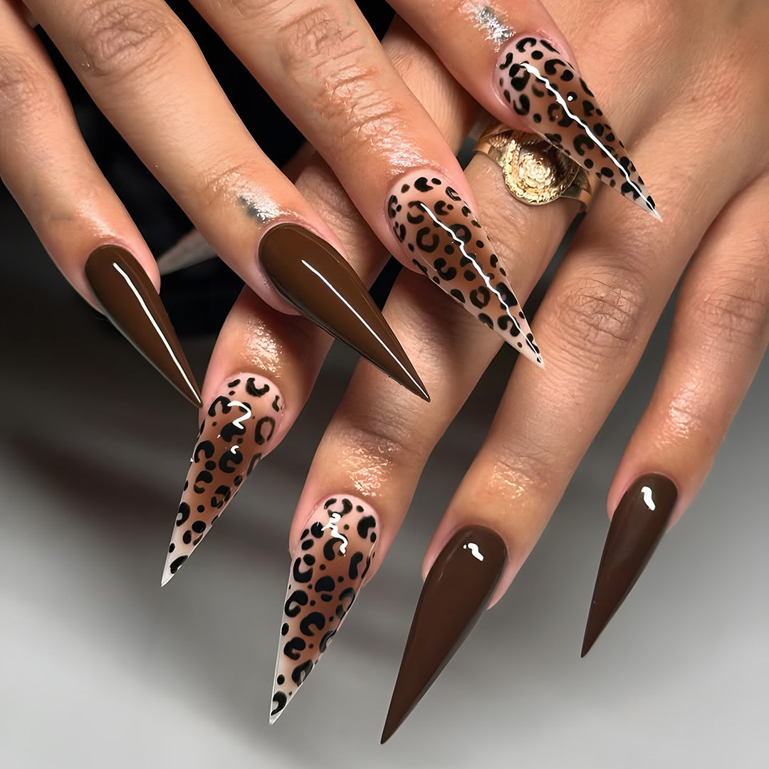 Artistic Leopard Print Stiletto Press-On Nails Bowlift