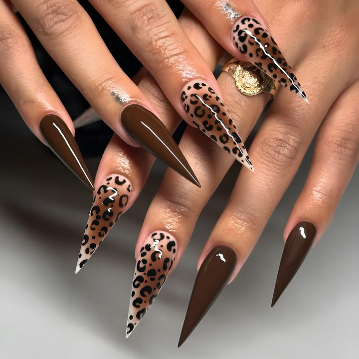 Artistic Leopard Print Stiletto Press-On Nails Bowlift