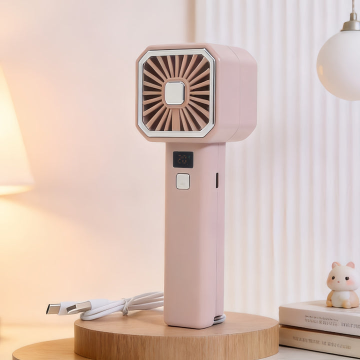 Women's Portable Mini Hand Fan with Digital Temperature Display Bowlift