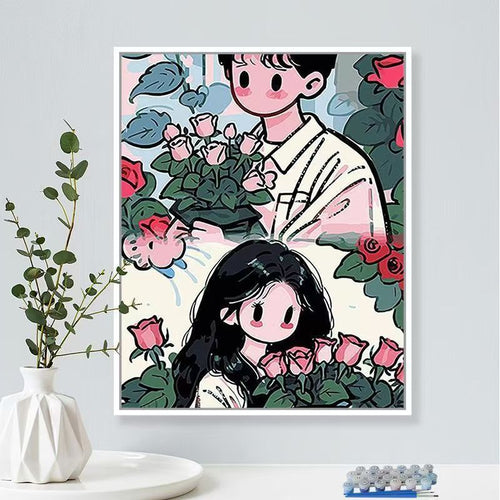 Playful Illustrated Couple Wall Art Bowlift