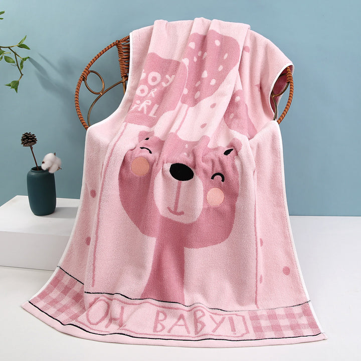Cozy Terry Bath Towel With Cute Bear Motif Bowlift