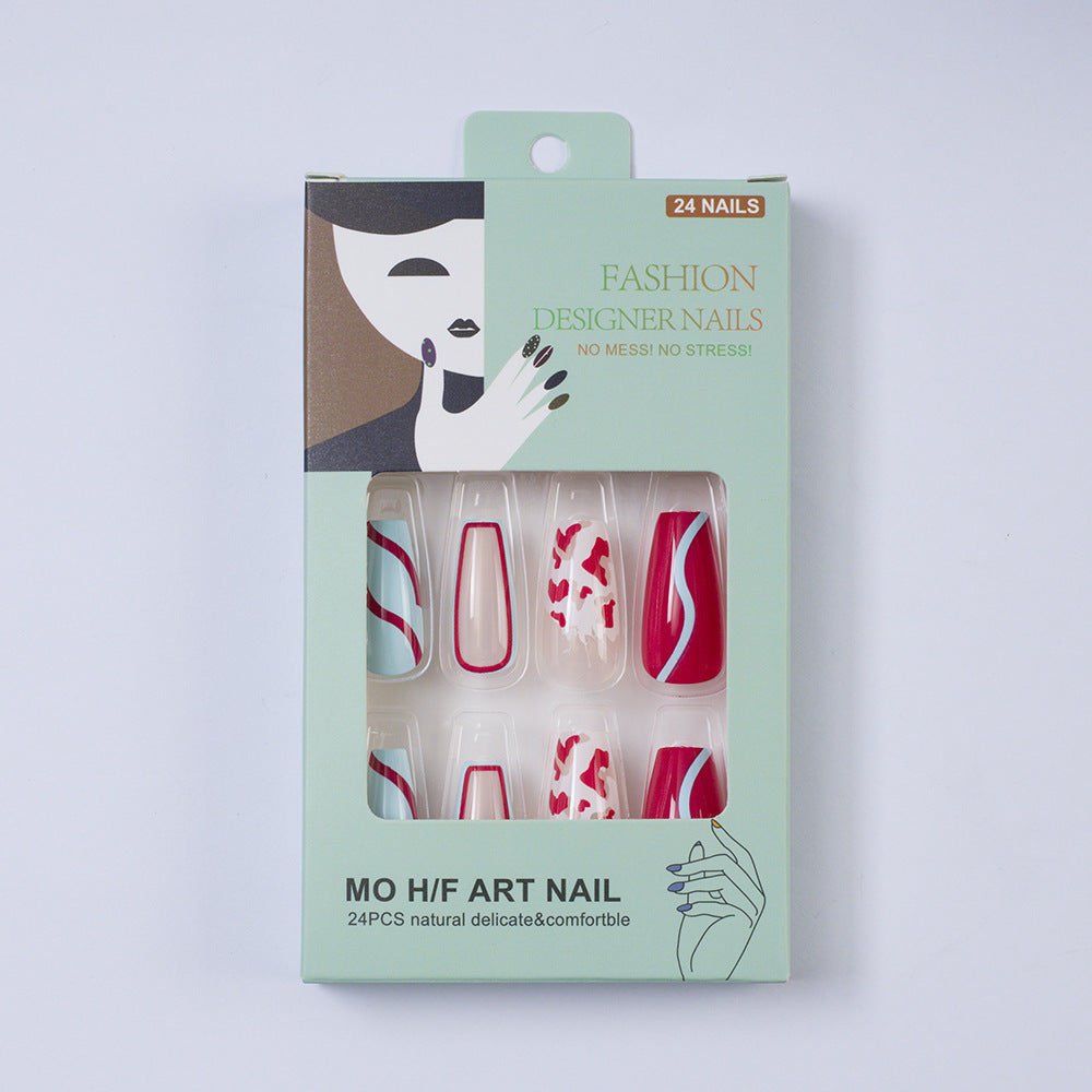 Artificial nails with creative heart pattern and elegant wave design Bowlift
