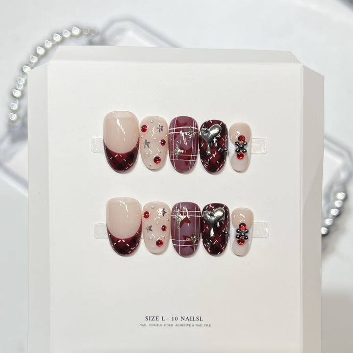 Artistic Press-On Nail Set with Charming Designs Bowlift