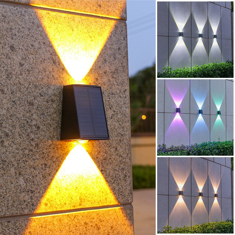Angled Bi-Directional Solar LED Wall Uplight-Downlight With Integrated Photovoltaic Panel And Prism Lens Bowlift