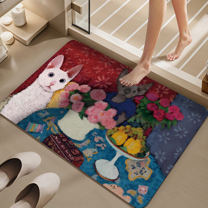 Cartoon Cat-Themed Bath Mat Bowlift