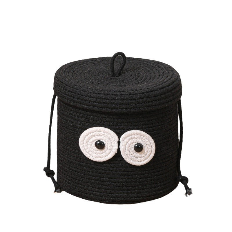 Women's Round Storage Basket with Lid and Eye Design Bowlift