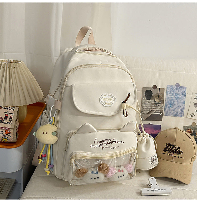 Cat-Designed Multi-Pocket School Backpack Bowlift