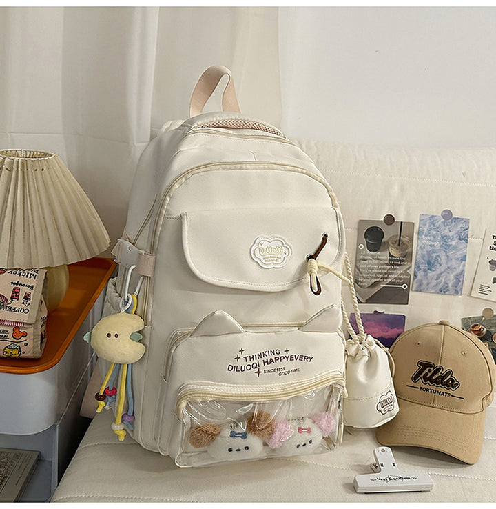 Cat-Designed Multi-Pocket School Backpack Bowlift