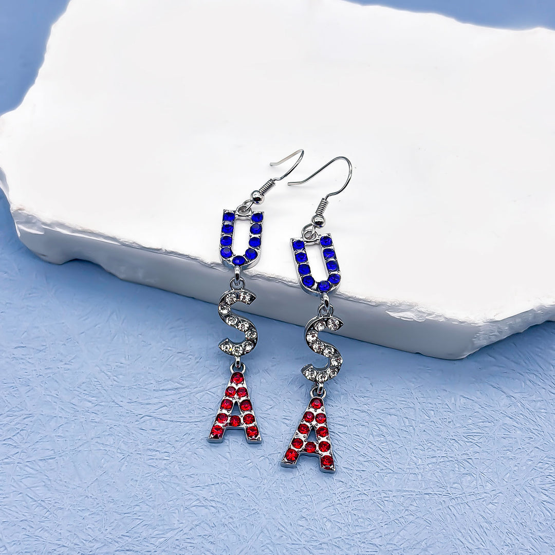 Women's nan long patriotic mesh tassel dangle earrings Bowlift