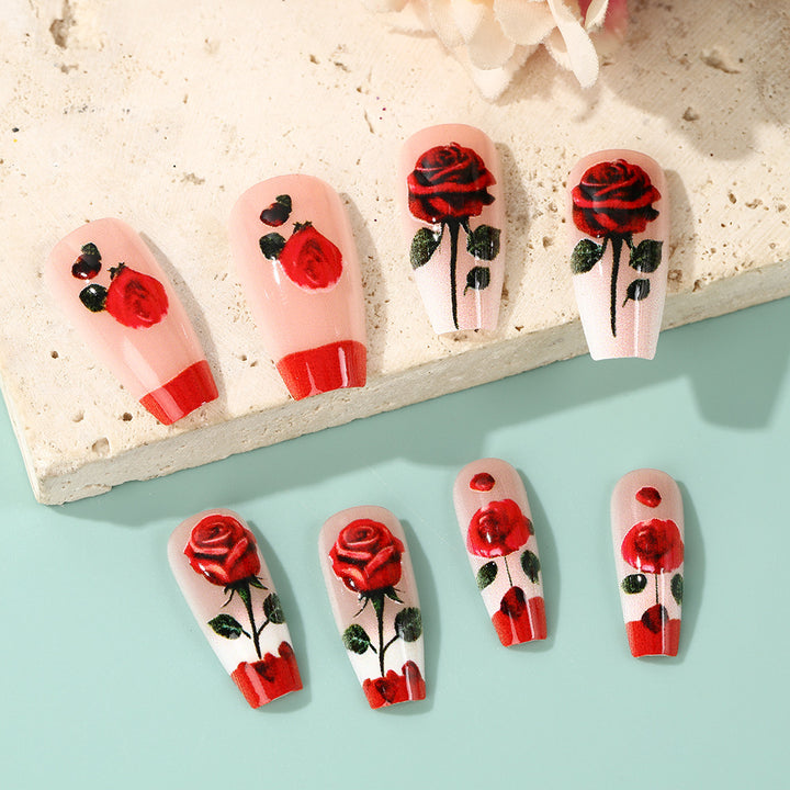 Artificial nails with romantic rose design Bowlift