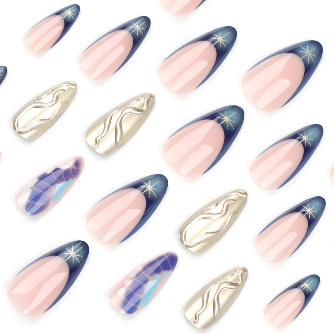 Artful stiletto nails with glitter and extraordinary design Bowlift