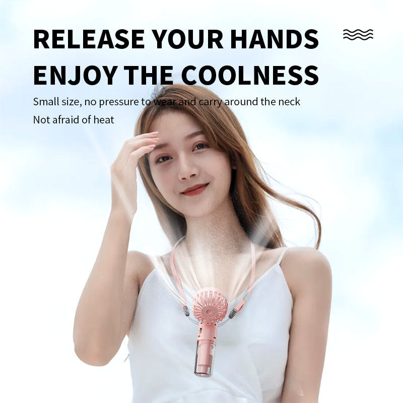 Cooling compact rechargeable folding misting handheld fan with transparent water reservoir detachable base and four speed brushless motor Bowlift