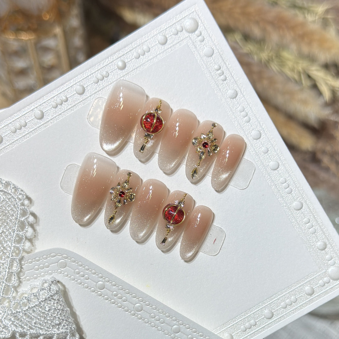 Elegant Stiletto Press-On Nail Set with Gemstone Accents Bowlift