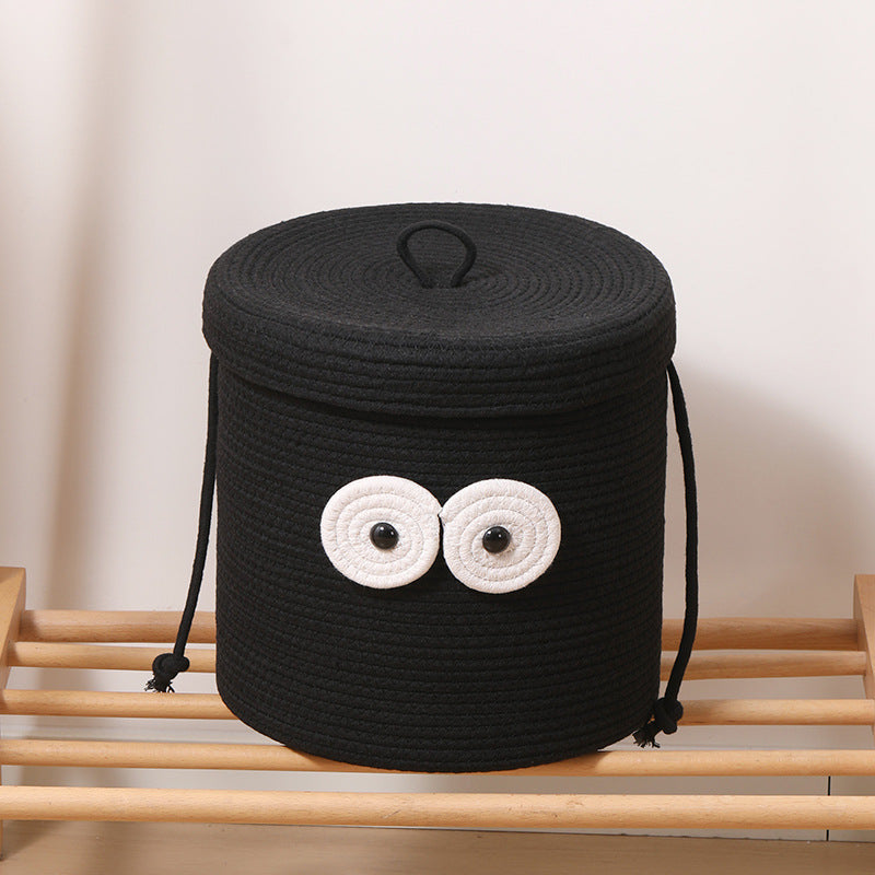 Women's Round Storage Basket with Lid and Eye Design Bowlift