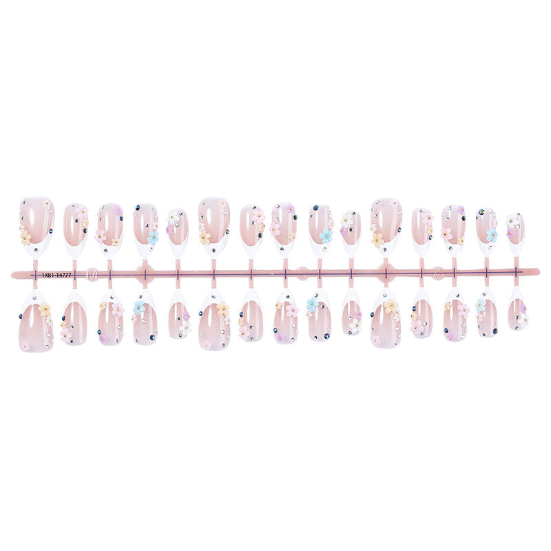 Decorative Press-On Nail Set with Floral Embellishments Bowlift