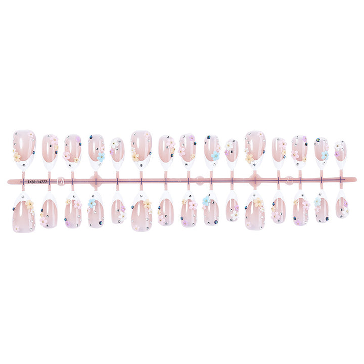 Decorative Press-On Nail Set with Floral Embellishments Bowlift
