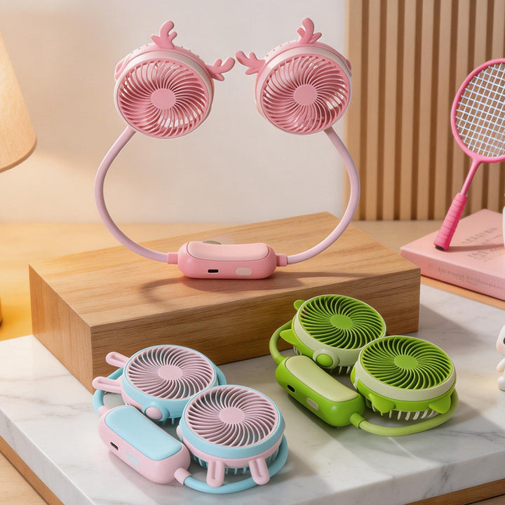 Women Portable Neck Fan with Cute Design and Flexible Adaptability Bowlift