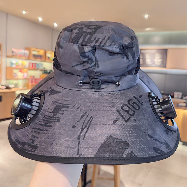 Bbreathable sun hat with two integrated mini fans, wide brim and adjustable chin strap Bowlift