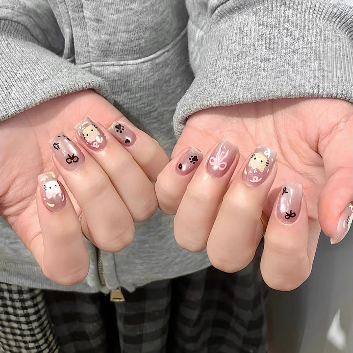 Cute Bunny-Themed Press-On Nail Art Set Bowlift