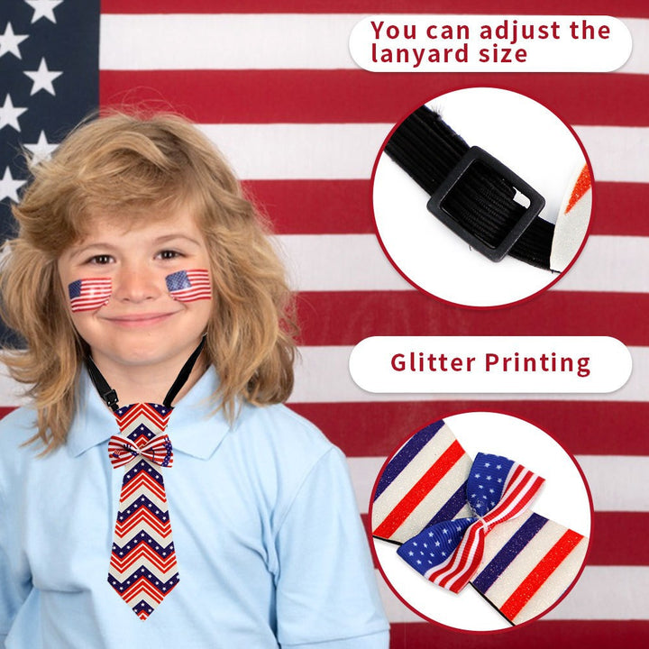 Independence Day adjustable novelty necktie with pre-tied bow and buckle strap Bowlift