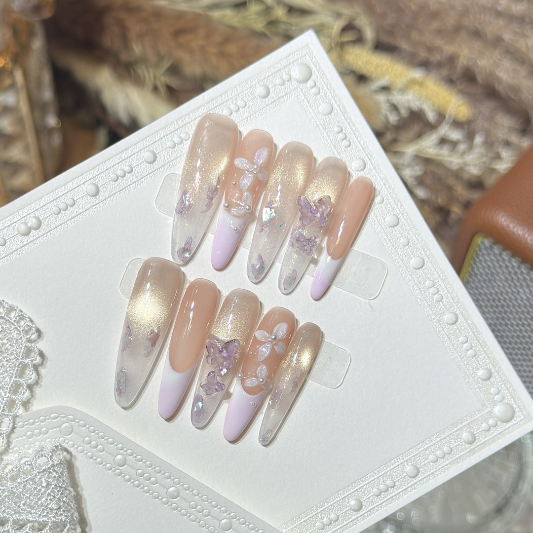 Floral-Inspired Stiletto Press-On Nail Design Bowlift