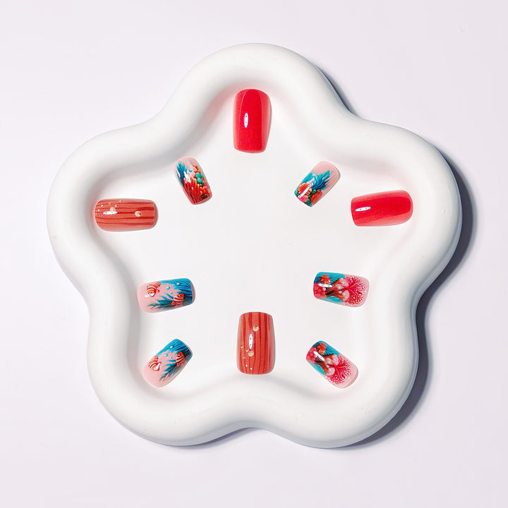 Artificial Acrylic Nails in Maritime Coral Design Bowlift