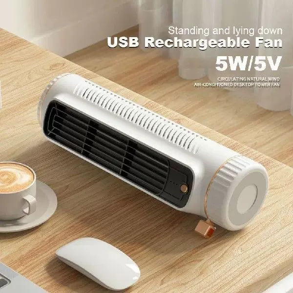 Unisex one-size compact rechargeable personal cooling stand fan with adjustable vertical louvers, multi-speed USB charging and decorative sticker set Bowlift