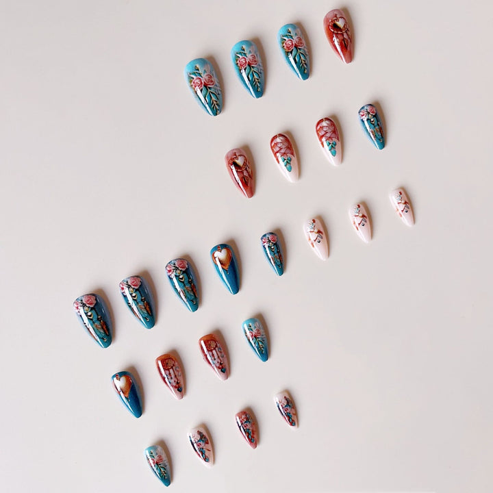 Acrylic nail set with stunning 3D rose and heart decorations Bowlift