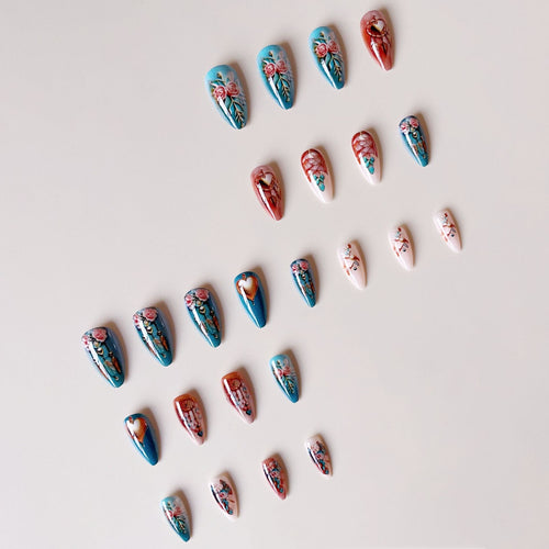 Acrylic nail set with stunning 3D rose and heart decorations Bowlift