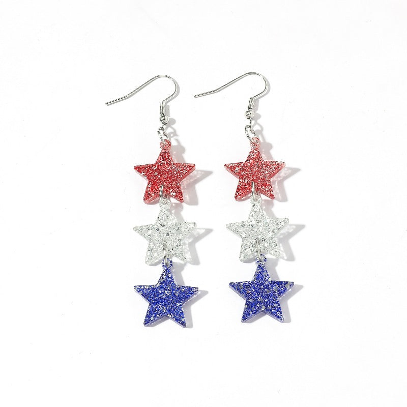 Women's nan triple star dangle glitter resin earrings with hypoallergenic hooks Bowlift